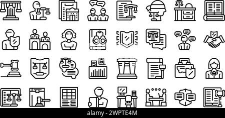 Legal adviser icons set outline vector. Office technology. Communication internet law Stock Vector