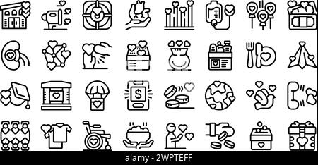 Sharing is caring icons set outline vector. Give donate money. Charity care hope Stock Vector