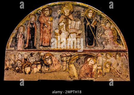Frescoes of the Sermon and Ecstasy of a Franciscan Saint, 13th century, Monastery of Santa Maria in Valle, Tempietto longobardo, 8th century Stock Photo