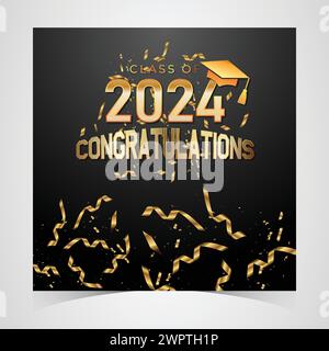 Class of 2024 Congratulations Graduates. Academic Cap and Diploma Graduation Ceremony. Vector Template for Senior Class of University Year 2024 Banner Stock Vector