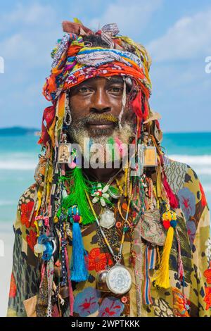 Portrait of a local, Rasta, reggae, Rastafarian, faith, clothes, colourful, hip, stylish, crazy, culture, subculture, music, portrait, head portrait Stock Photo
