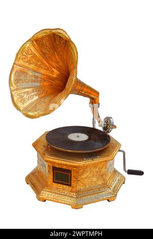 Vintage gramophone isolated on white. Stock Photo