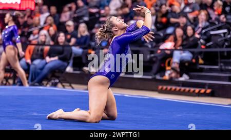 Corvallis, USA. 08th Mar, 2024. OSU's Jennifer McMillan placed third on ...