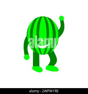 Fruit cartoon character illustration vector. Simple design flat icon of watermelon Stock Vector