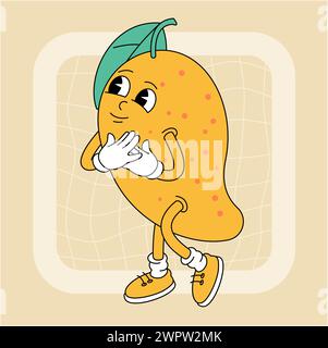 Vintage groovy mango character. Stock Vector