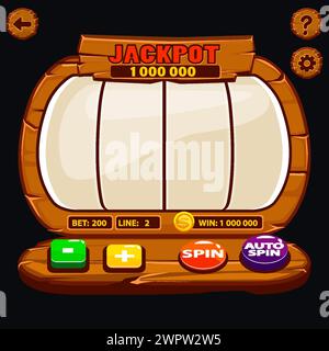 Vector Wooden Lucky Empty Slot Machine. Casino Fortune, Spin Wheel for Gambling. Stock Vector