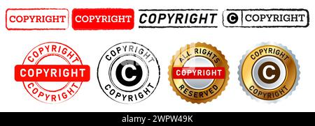 copyright rectangle and circle stamp label sticker sign for license patent property Stock Vector