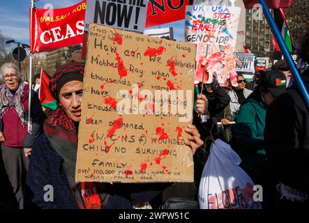 London, UK. 9th Mar, 2024. Thousands of people march from Hyde Park Corner to the American Embassy. They are calling for an immediate ceasefire in the Israel Gaza war. Credit: Joe Maida/Alamy Live News Stock Photo