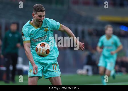 Milan, Italy. 07th Mar, 2024. Lukas Provod of SK Slavia Praha seen in action during UEFA Europa League 2023/24 Round of 16 - 1st leg football match between AC Milan and SK Slavia Praha at San Siro Stadium, Milan, Italy on March 07, 2024 - Photo FCI/Fabrizio Carabelli (Photo by FCI/Fabrizio Carabelli/Sipa USA) Credit: Sipa USA/Alamy Live News Stock Photo