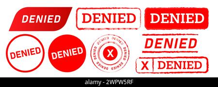 Denied label stamp badge set collection of red sticker deny rejection seal vector graphic Stock Vector