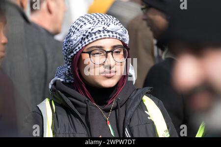 Westminster, London, UK. 9th March, 2024. Groups supporting the Palestinians protest in Central London in response to the ongoing crisis between Israel and Hamas in Gaza. Credit: Newspics UK London/Alamy Live News Stock Photo