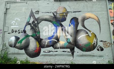 Stockholm, Snosatra, Sweden, August 20 2022. Graffiti exhibition on the outskirts of the city. Door. Stock Photo