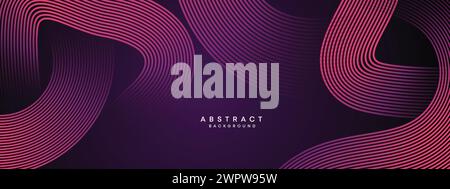 Abstract Dark Purple and Pink Waving circles lines Technology Banner Background. gradient website, header glowing lines shiny geometric diagonal shape Stock Vector