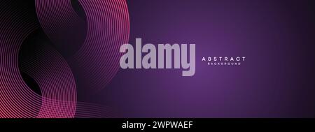 Abstract Dark Purple and Pink Waving circles lines Technology Banner Background. gradient website, header glowing lines shiny geometric diagonal shape Stock Vector