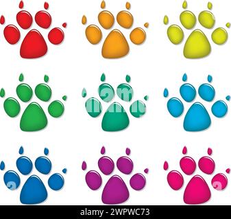 vector set of colorful dog's foot prints Stock Vector