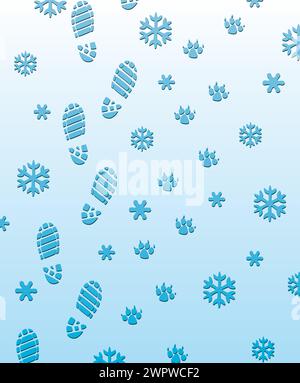 vector foot prints of man and dog on the snow Stock Vector