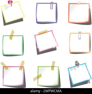 vector design of paper notes with push pin and paperclip Stock Vector