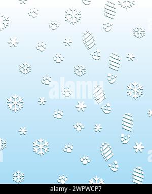 vector foot prints of man and dog on the snow Stock Vector