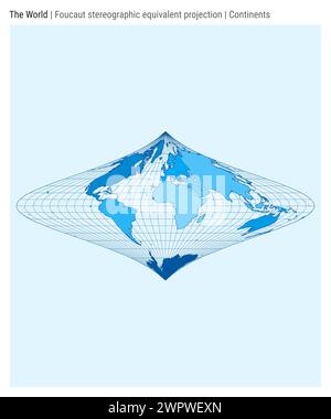 World Map. Foucault stereographic equivalent projection. Continents style. High Detail World map for infographics, education, reports, presentations. Stock Vector