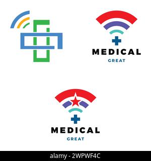 Set of Medical, Hospital, Cross or Plus Online Icon Logo Design Template Stock Vector