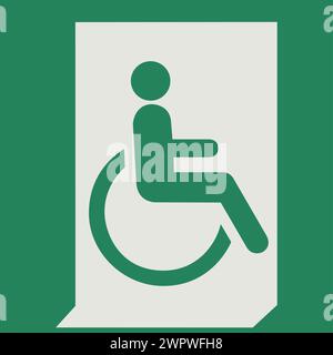 SAFETY CONDITION SIGN PICTOGRAM, EMERGENCY EXIT FOR PEOPLE UNABLE TO WALK OR WITH WALKING IMPAIRMENT (RIGHT) ISO 7010 – E030 Stock Vector