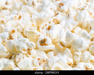 Fresh salted natural popcorn texture background. Close up detail Stock Photo