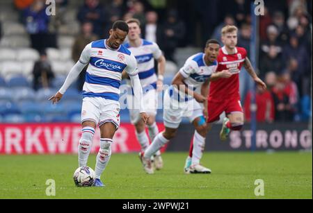 LONDON, ENGLAND - MARCH 9: Chris Willock of Queens Park Rangers during the Sky Bet Championship match between Queens Park Rangers and Middlesbrough at Loftus Road on March 9, 2024 in London, England.(Photo by Dylan Hepworth/MB Media) Stock Photo