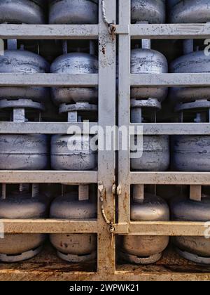 Rusty gas cylinder. LPG or Liquefied Petroleum Gas for sale to domestic use Stock Photo
