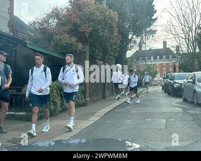 Richmond, UK. 09th Mar, 2024. Richmond Hill Hotel, Richmond. 09th March 2024. The England rugby team leaving the Richmond Hill Hotel in Richmond en route to their 6 Nations rugby match against Ireland at Twickenham. Credit: james jagger/Alamy Live News Stock Photo