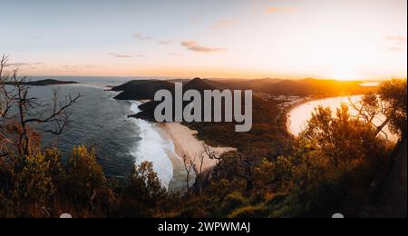 Sunset view over Mount Tomaree National Park, Nelson Bay, New Castle, New South Wales, Australia Stock Photo