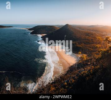 Sunset view over Mount Tomaree National Park, Nelson Bay, New Castle, New South Wales, Australia Stock Photo