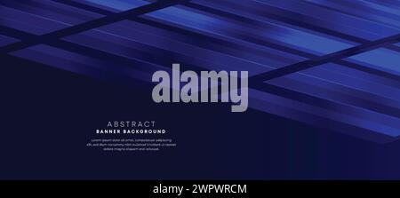 Abstract dark blue gradient overlay background with modern geometric square shape graphic element. Navy blue stripes diagonal banner header, corporate Stock Vector