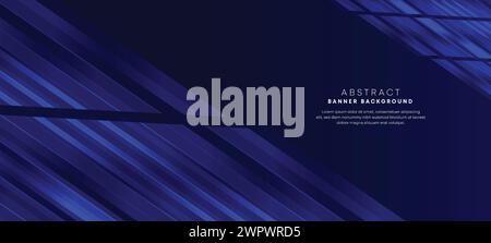 Abstract dark blue gradient overlay background with modern geometric square shape graphic element. Navy blue stripes diagonal banner header, corporate Stock Vector