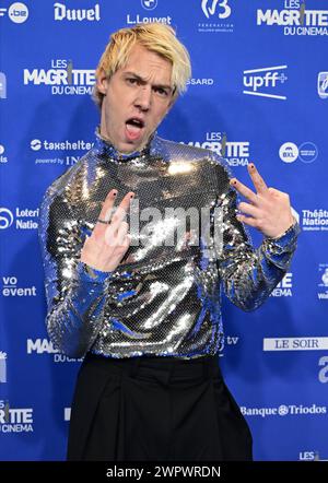 Brussels, Belgium. 09th Mar, 2024. Actor and Singer Mustii (Thomas Mustin) pictured on the blue carpet at the arrival for the 13th edition of the 'Magritte du Cinema' film awards ceremony, Saturday 09 March 2024, in Brussels. The awards are rewarded to movies of Belgian French-speaking producers. BELGA PHOTO LAURIE DIEFFEMBACQ Credit: Belga News Agency/Alamy Live News Stock Photo