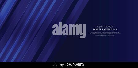 Abstract dark blue gradient overlay background with modern geometric square shape graphic element. Navy blue stripes diagonal banner header, corporate Stock Vector