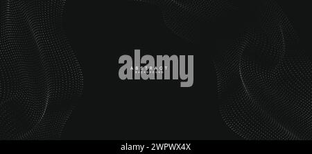 Abstract black white Gradient Flowing Dot Waving Particle geometric Technology Background. Digital Futuristic grey Gradient Dotted Wave Music cover Stock Vector