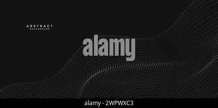 Abstract black white Gradient Flowing Dot Waving Particle geometric Technology Background. Digital Futuristic grey Gradient Dotted Wave Music cover Stock Vector