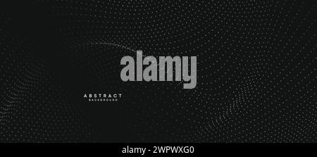 Abstract black white Gradient Flowing Dot Waving Particle geometric Technology Background. Digital Futuristic grey Gradient Dotted Wave Music cover Stock Vector