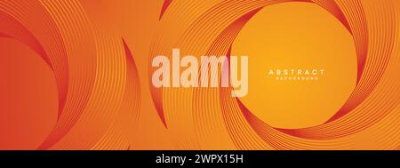 Abstract Red Orange Waving Circles Lines Technology Background. Modern Orange Gradient with Glowing Lines Geometric Shape Diagonal Cover Banner Header Stock Vector