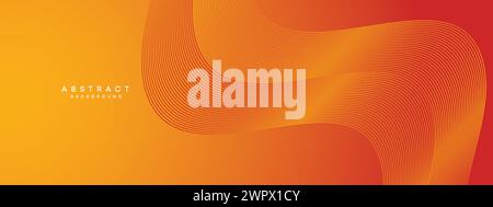 Abstract Red Orange Waving Circles Lines Technology Background. Modern Orange Gradient with Glowing Lines Geometric Shape Diagonal Cover Banner Header Stock Vector