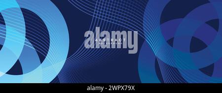 Abstract gradient dark navy blue web banner. dark blue business banner design background. diagonal geometric pattern circle square shape web banner Stock Vector