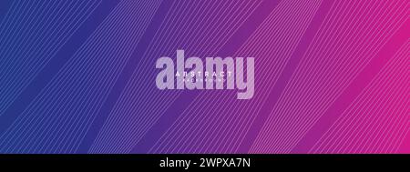 Abstract Blue-purple gradient waving circles lines Technology web banner background. magenta-pink gradient glowing lines geometric diagonal shape Stock Vector
