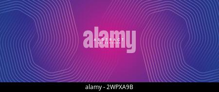 Abstract Blue-purple gradient waving circles lines Technology web banner background. magenta-pink gradient glowing lines geometric diagonal shape Stock Vector