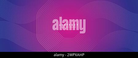 Abstract Blue-purple gradient waving circles lines Technology web banner background. magenta-pink gradient glowing lines geometric diagonal shape Stock Vector