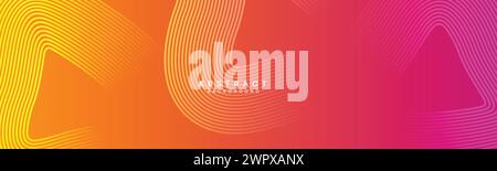 Abstract orange-pink gradient waving circles lines Technology web banner background. yellow-purple gradient glowing lines geometric diagonal shape Stock Vector