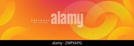 Abstract orange-pink gradient waving circles lines Technology web banner background. yellow-purple gradient glowing lines geometric diagonal shape Stock Vector