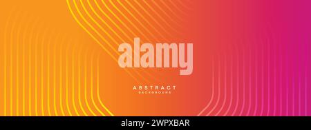 Abstract orange-pink gradient waving circles lines Technology web banner background. yellow-purple gradient glowing lines geometric diagonal shape Stock Vector