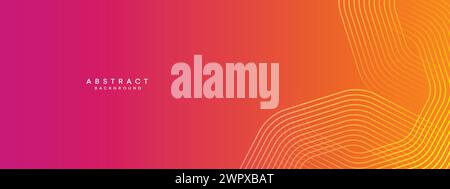 Abstract orange-pink gradient waving circles lines Technology web banner background. yellow-purple gradient glowing lines geometric diagonal shape Stock Vector