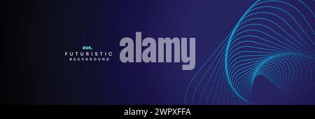 Abstract Dark Navy Blue Waving circles lines Technology web Banner Background. Modern Blue gradient with glowing lines shiny geometric diagonal shape Stock Vector