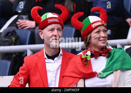 Rome, Italy. 09th Mar, 2024. Italian fans during the Six Nations Championship match between Italy and Scotland on 9 march at Stadio Olimpico in Rome, Italy during Italy vs Scotland, Rugby Six Nations match in Rome, Italy, March 09 2024 Credit: Independent Photo Agency/Alamy Live News Stock Photo